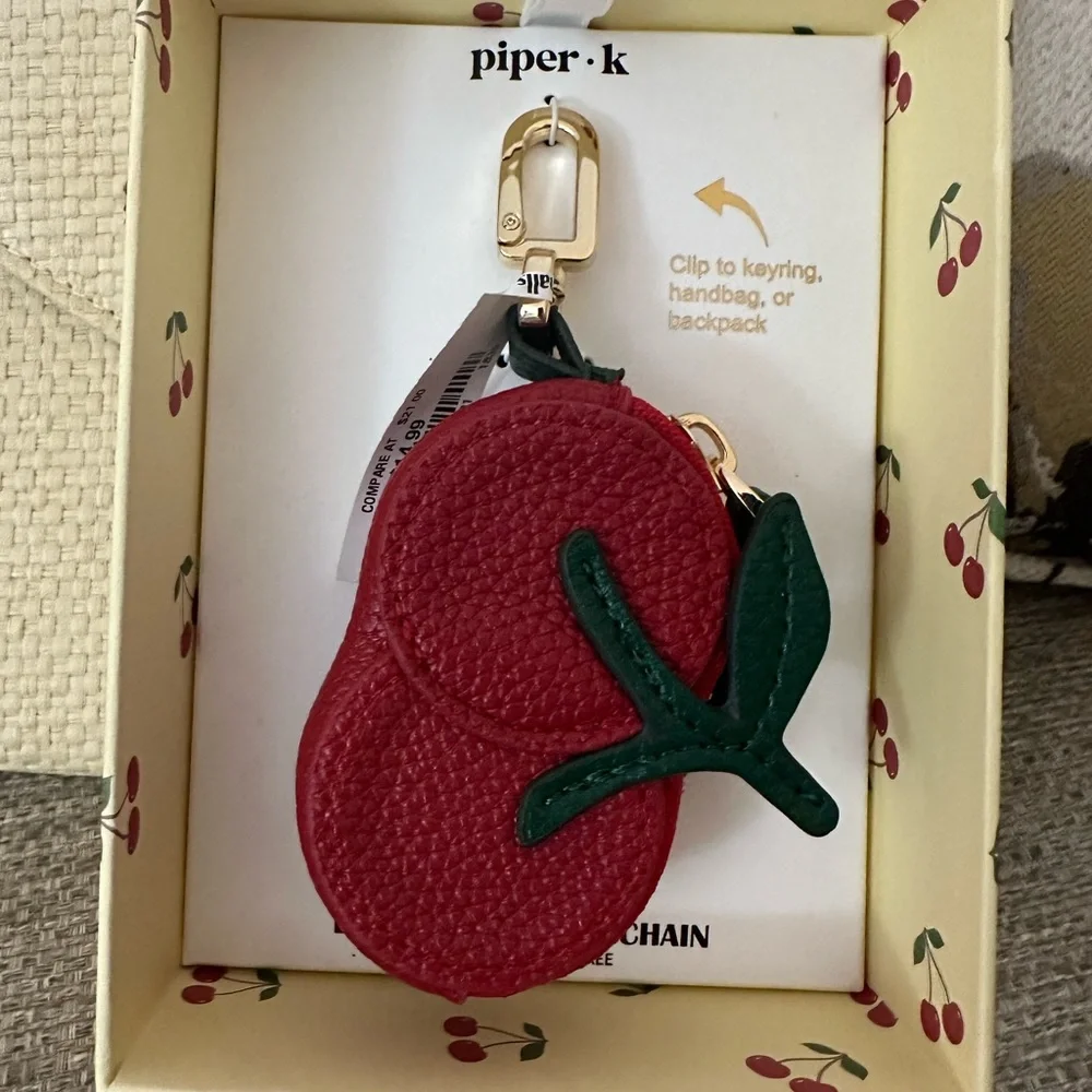 Piper K Cherry Keychain - Bag Charm Ear Bud Case | Coin Purse in New Gift‎ Box